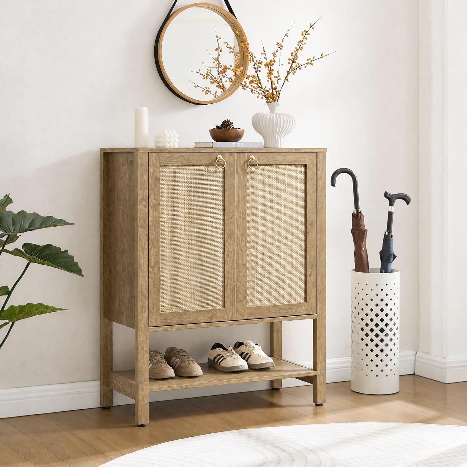 SICOTAS Rattan Shoe Storage Cabinet with Storage 5 Tier Shoe Organizer