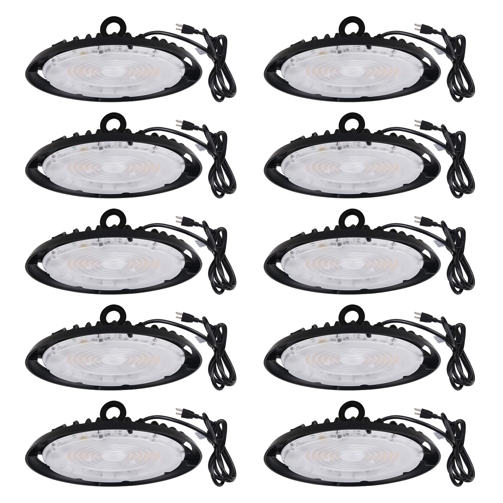 150W/120W/100W Changeable, UFO LED High Bay Light, Plug & Play Lighting for Warehouse, 22500 Lumens, 5700K Cool White, UL&cUL Listed, 90degree Beam Angle, AC120V with 6' Power Cord Included, 10Pack
