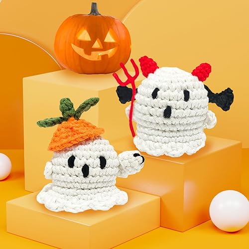 Miniatura 4 de Kit de ganchillo para principiantes que brillan en la oscuridad, kit de inicio de ganchillo con tutoriales en video paso a paso, muñeca fantasma,