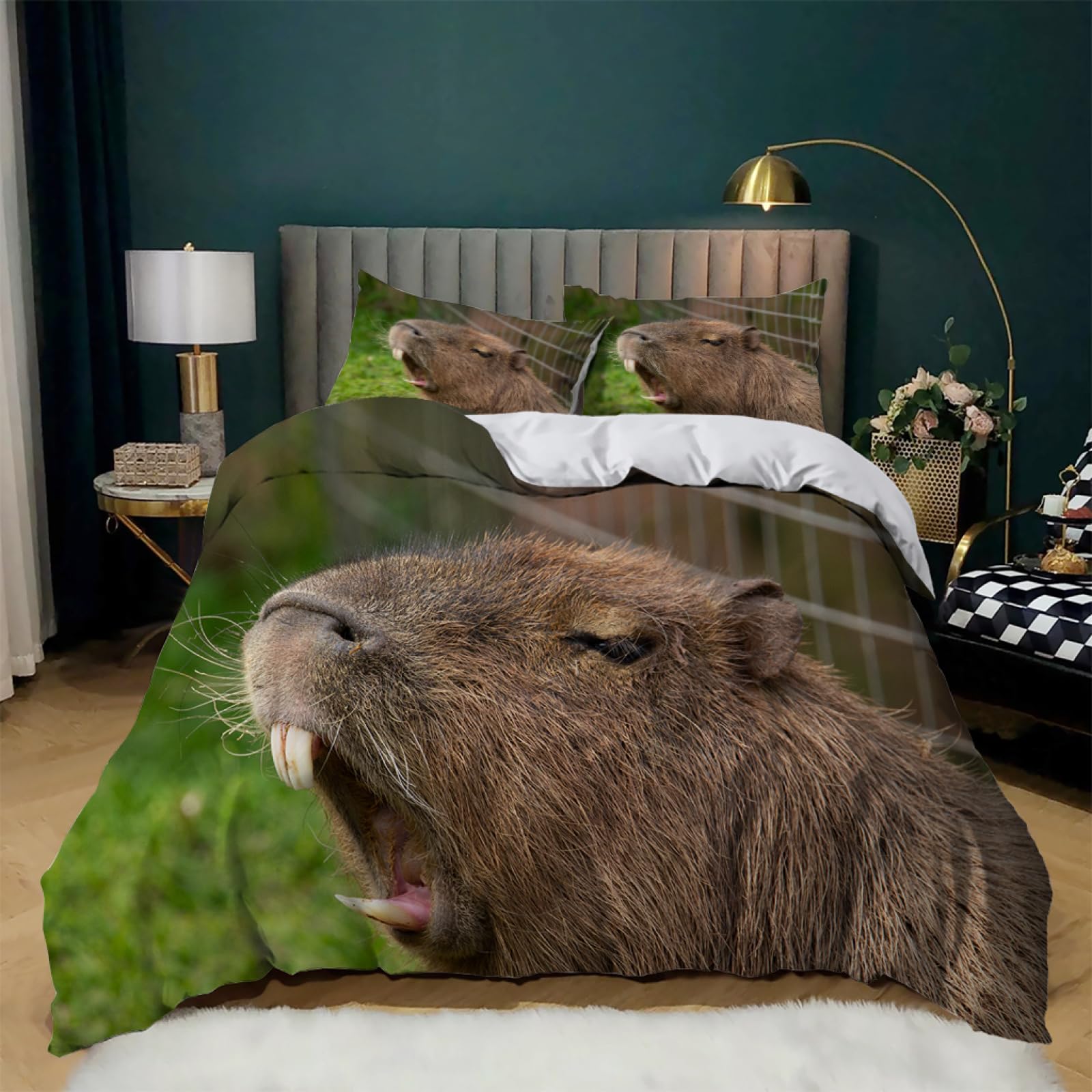 Capybara Dekbedovertrek van 100% katoen, dierenliefhebbers, beddengoedset voor kinderen, jongens, meisjes, tieners, kamerdecoratie, geschenken voor Capybara Liefhebbers, dekbedovertrekset, dubbele