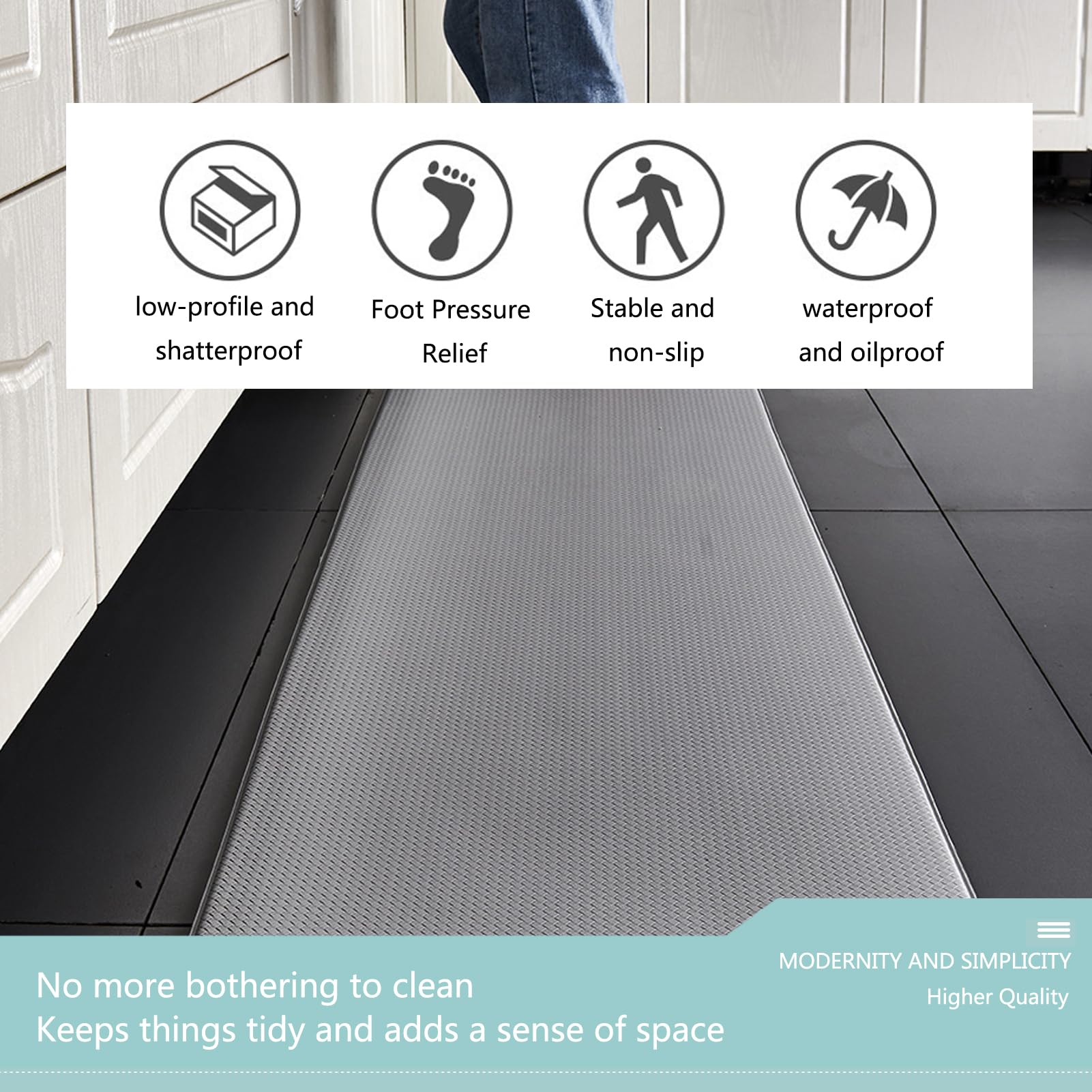Alfombrilla de Cocina, Alfombra Antifatiga, Felpudos para Felpudos, Tapete De Cocina, Alfombras Cocina Lavable, PVC Impermeable y Resistente al Aceite (Rojo,45 x 150cm)