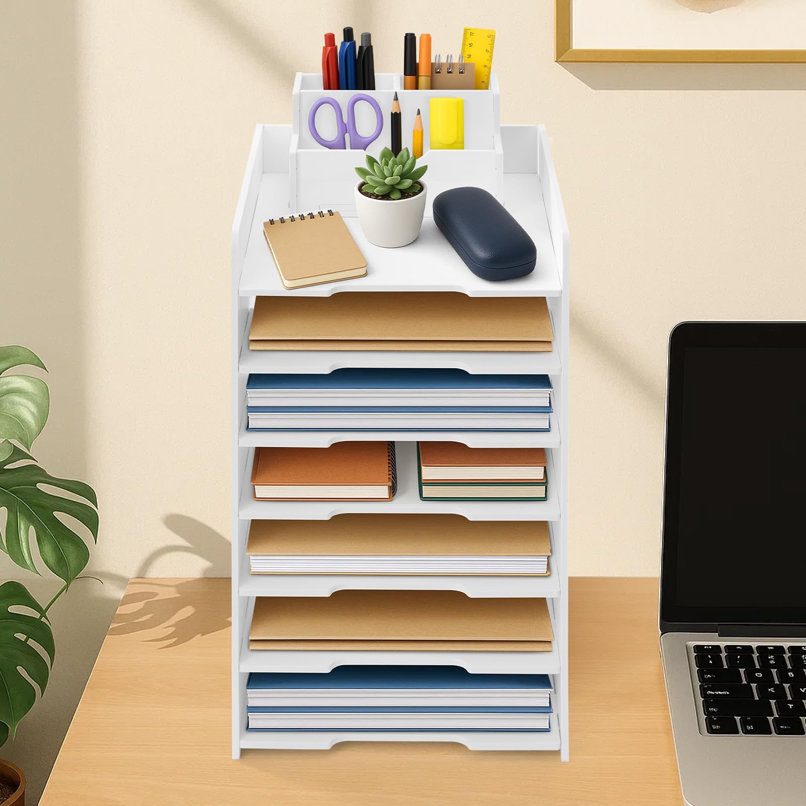 Dokumentenablage A4 Schreibtisch-Organizer Ablagebox Bürobedarf 7 Ablagefächer PVC Büro-Organizer Ordner-Ablagesystem Papierablage Aktenaufbewahrung für Büro Arbeitszimmer Schule Office