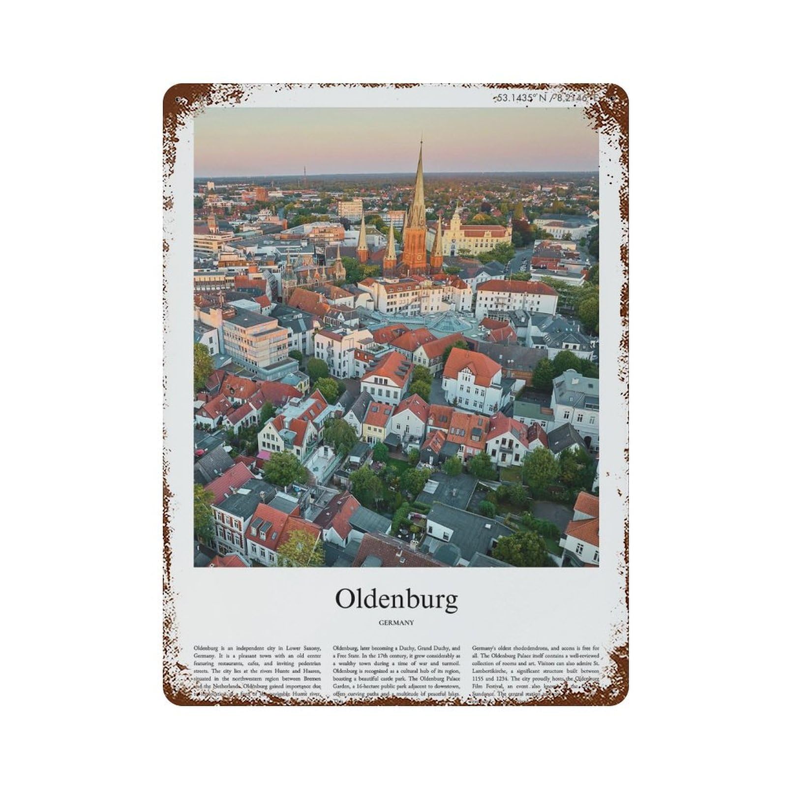 xiaoxiaoshen Oldenburg Germany City Scenery Wall Decor Art Metal Tin Poster Modern Home Decor Art Home Bar Shop Decorations Vintage Sign 40x30cm