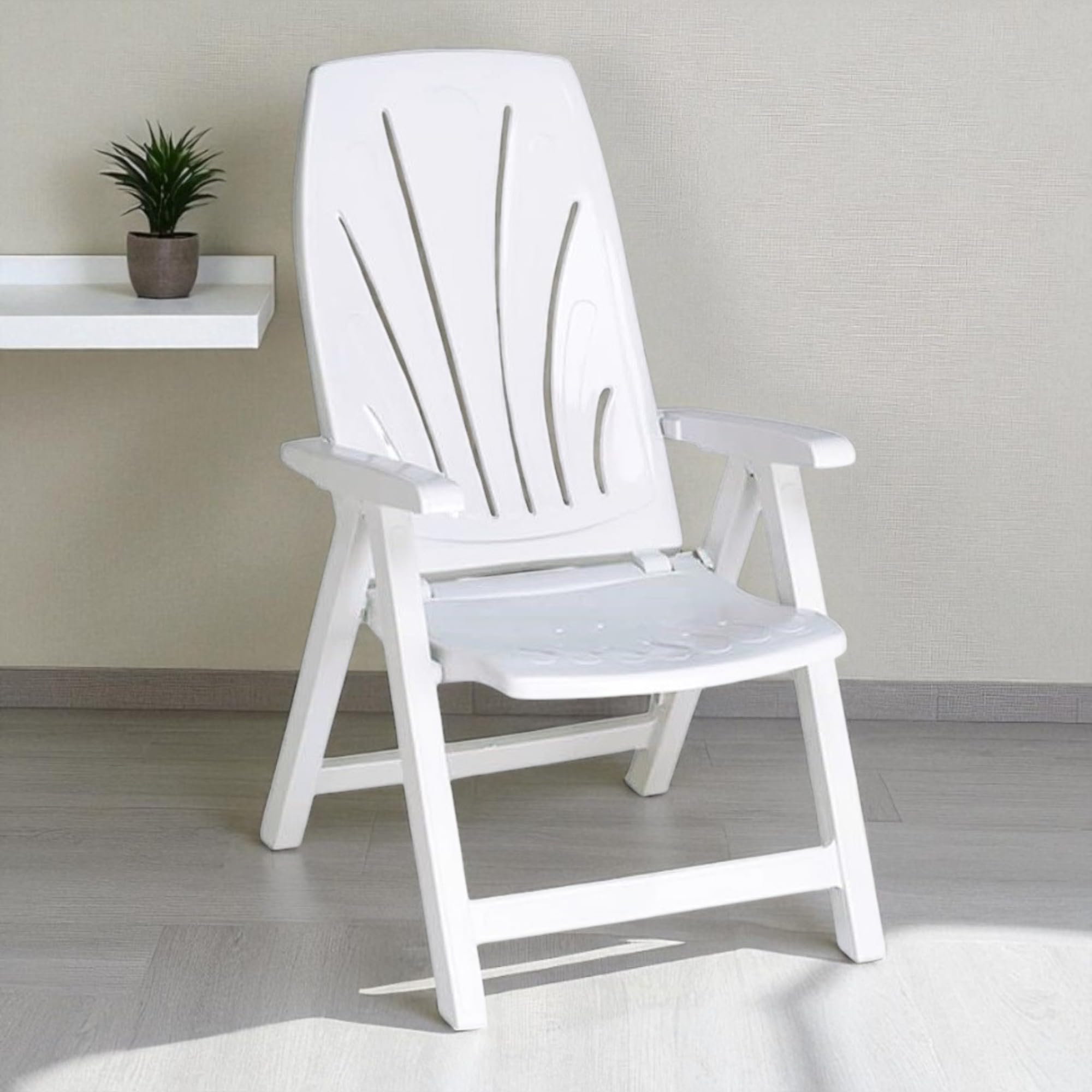 Silla Tumbona Plegable 5 Posiciones de Exterior jardín, Patio, Playa, Camping reclinables de Resina reciclable (2X Blanco)