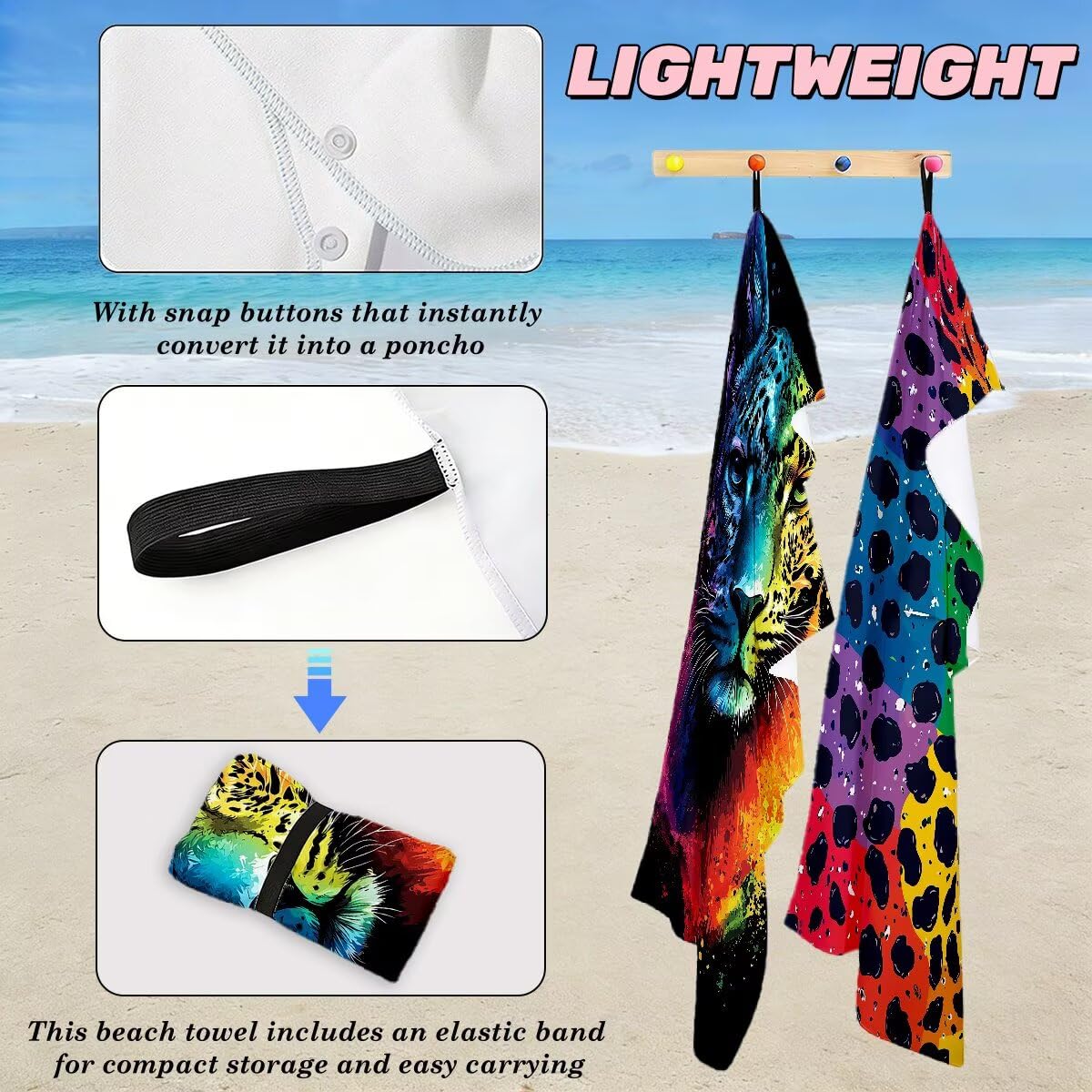 Toalla Playa 80x160 cm, Toalla Gimnasio Microfibra Secado Rapido, Juego de 2 Antiarena Toallas de Playa, Ligera Compacta Toallas Microfibra Grande, Regalo Mujer Hombre (Estampado de leopardo) -5115