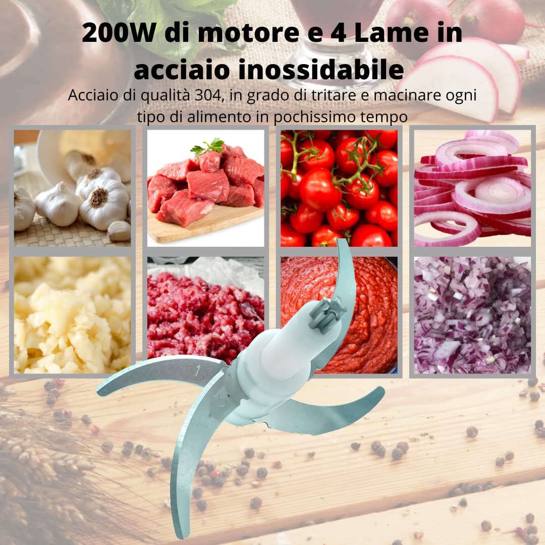 MAKA Tritatutto da Cucina Elettrico Ciotola in Vetro 1.5 Litri Tritacarne Passapomodoro 4 Lame Acciaio Inox 400W Frullatore Piedini Antiscivolo 2 Velocità Ciotola senza BPA Passaverdure Passata