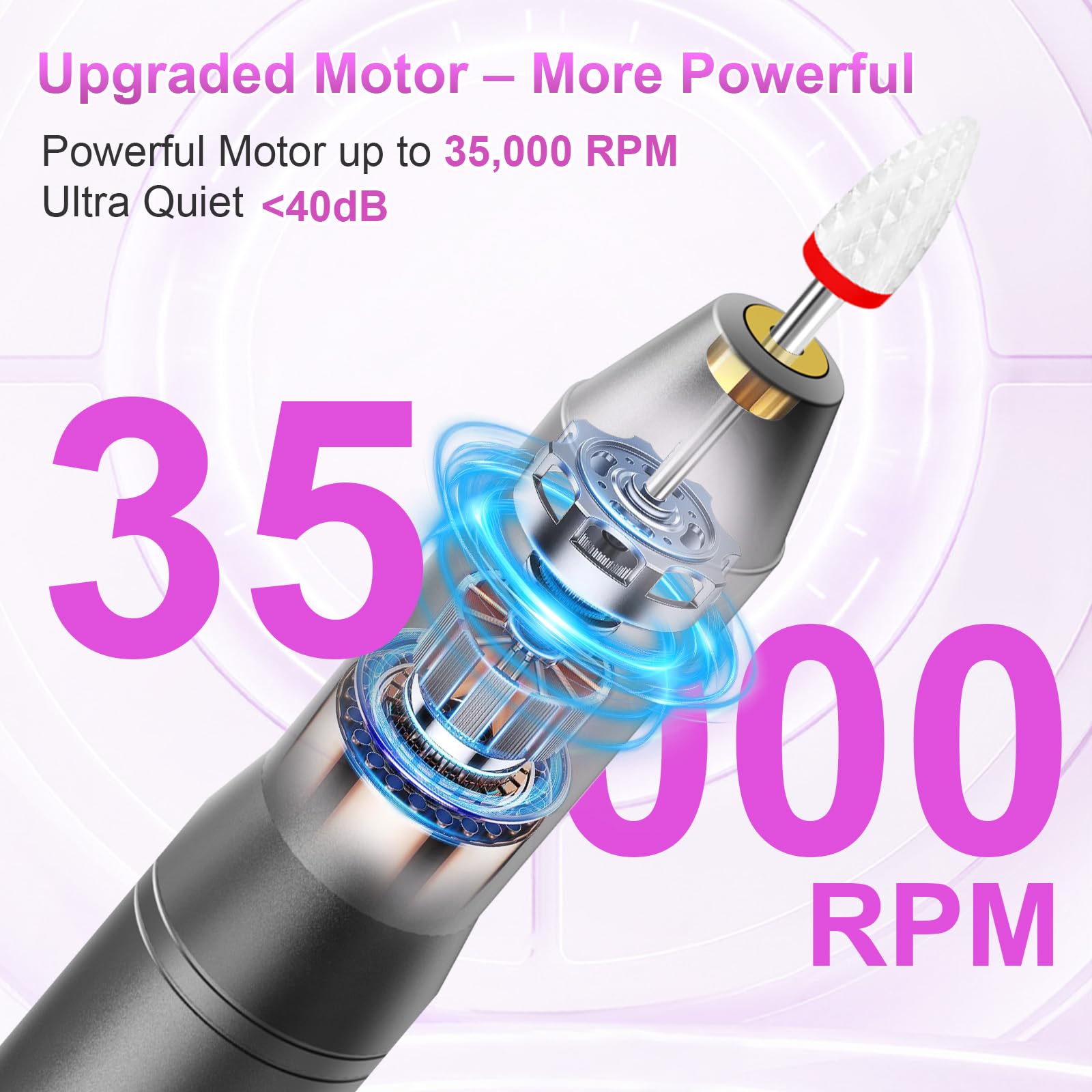 POFIBO Cordless Electric Nail Drill, 12 in 1 Rechargeable Electric Nail File Kit with LCD Display, 5 Adjustable Speeds - Image 3