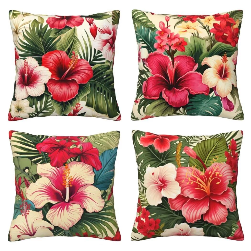 Kissenbezug 50x50 4er Set Leinen Kissenbezüge Botanisch Dekorative Sofakissen Zierkissen Blume Couchkissen Outdoor Kissen Zierkissenbezüge Deko Kissen für Sofa Schlafzimmer Wohnzimmer Balkon -LI30