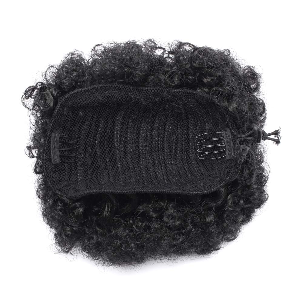 Curly Afro Puff Drawstring Ponytail Synthetic Hair Short Kinky Curly Hair Bun for African American Women Updo Hair Wrap with Combs 1 Black