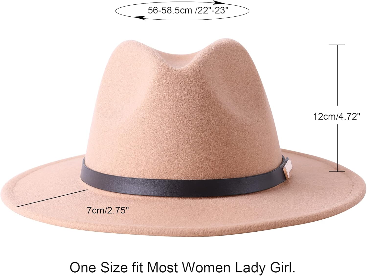 Lanzom Women Lady Retro Wide Brim Floppy Panama Hat Belt Buckle Wool Fedora Hat - Image 2