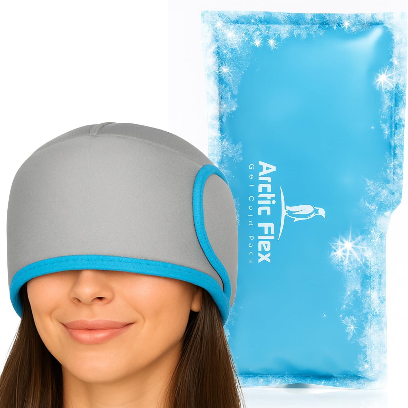 Migraine Relief Cap - Hot & Cold Compression Hat for Headache - Full | Head Ice Wrap Beanie & Eye Mask for Tension & Pressure Relief - Cooling Headband - Reusable & Flexible Soft Gel Packs