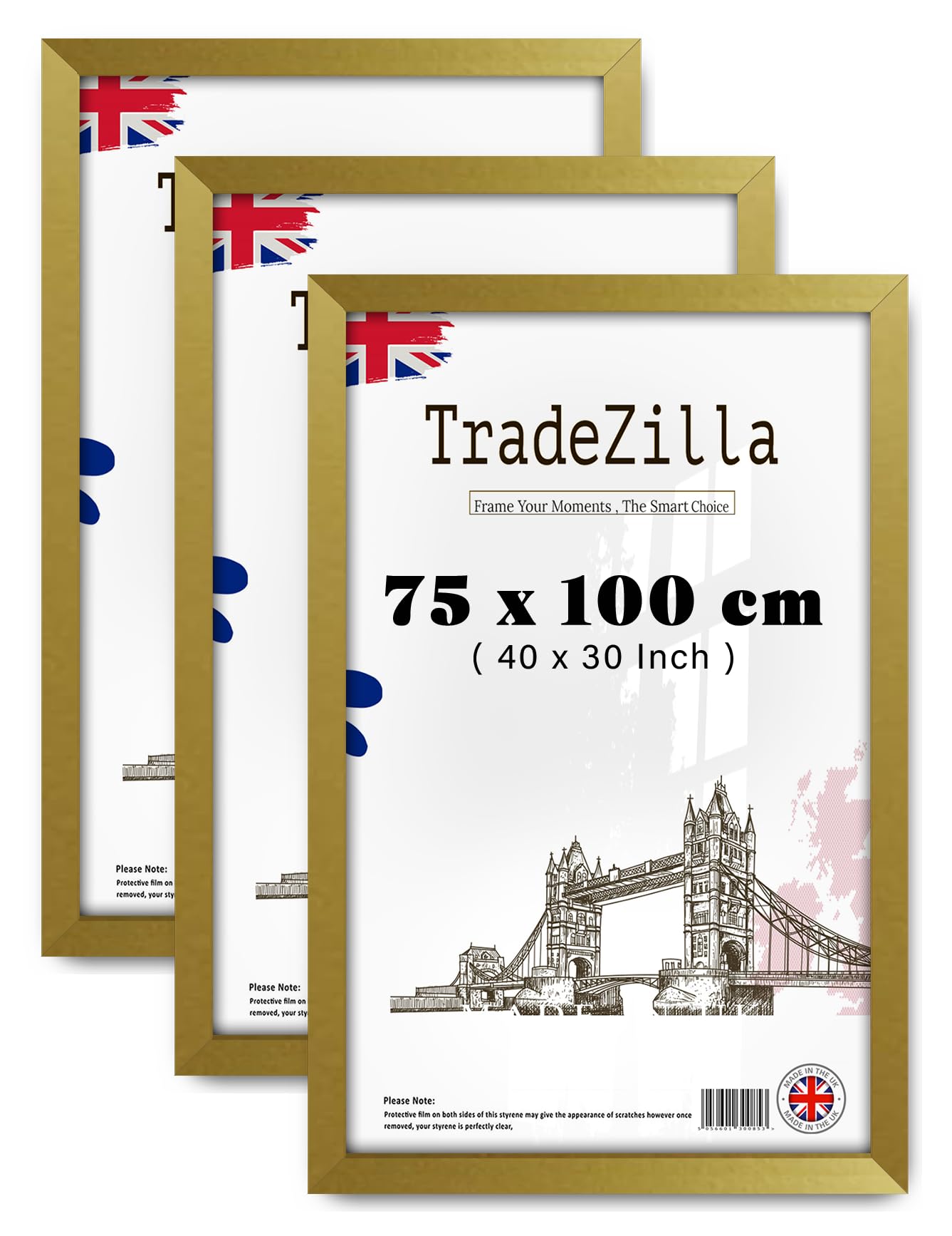 TradeZilla pack of 3 MDF Picture Frame (75 x 100 CM) Ideal for Wall Décor, Artwork & Certificate Display, Premium MDF Wood, Hanging Hooks for Easy Installation [ Gold ]