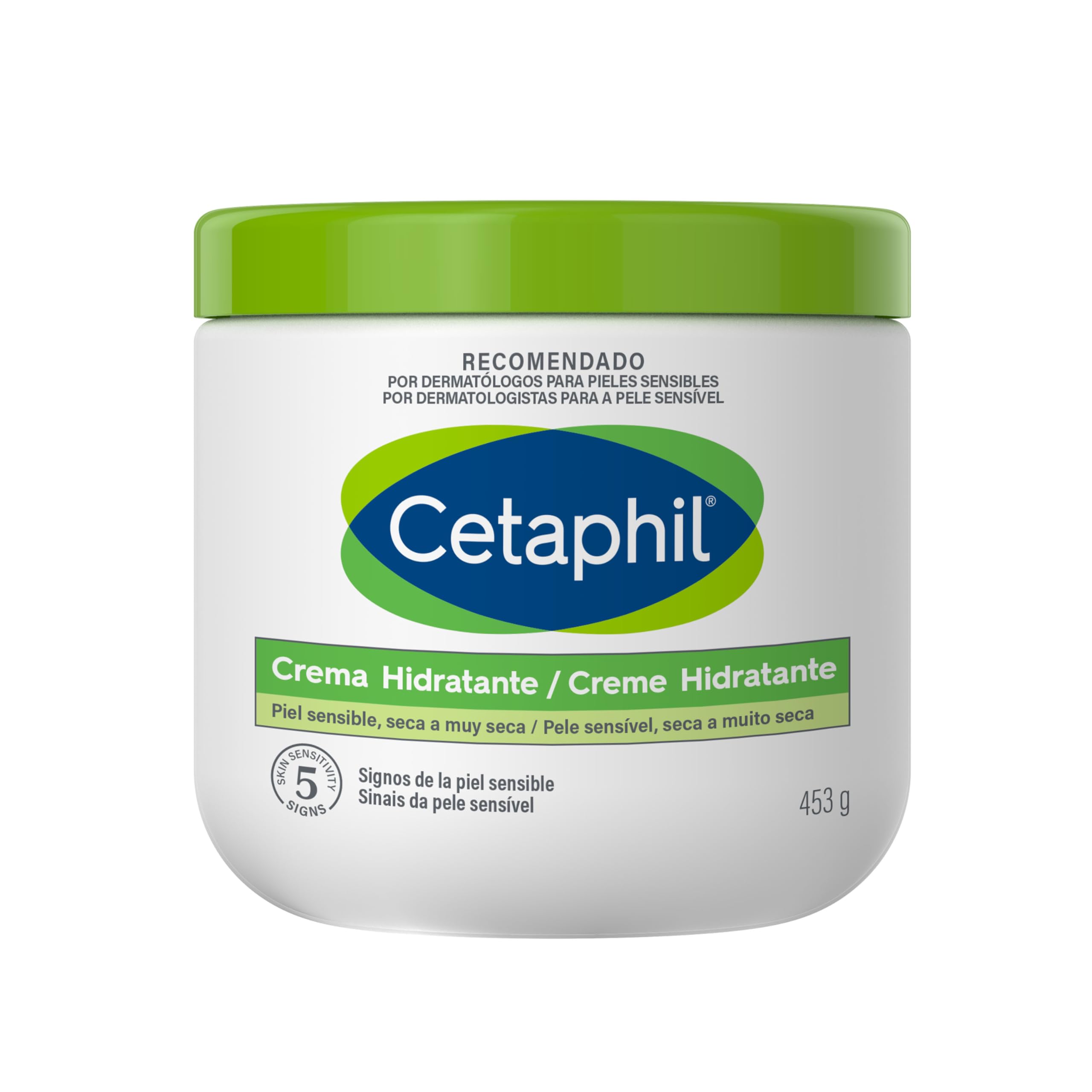 CETAPHIL Crema Hidratante Corporal y Facial 453g, para pieles secas y sensibles, hidrata hasta 48 horas, fórmula enriquecida, sin perfume