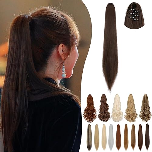 Extensión de cola de caballo de 18 pulgadas, 20 pulgadas, larga, rizada, ondulada, recta, con clip, de aspecto natural, extensión de cabello