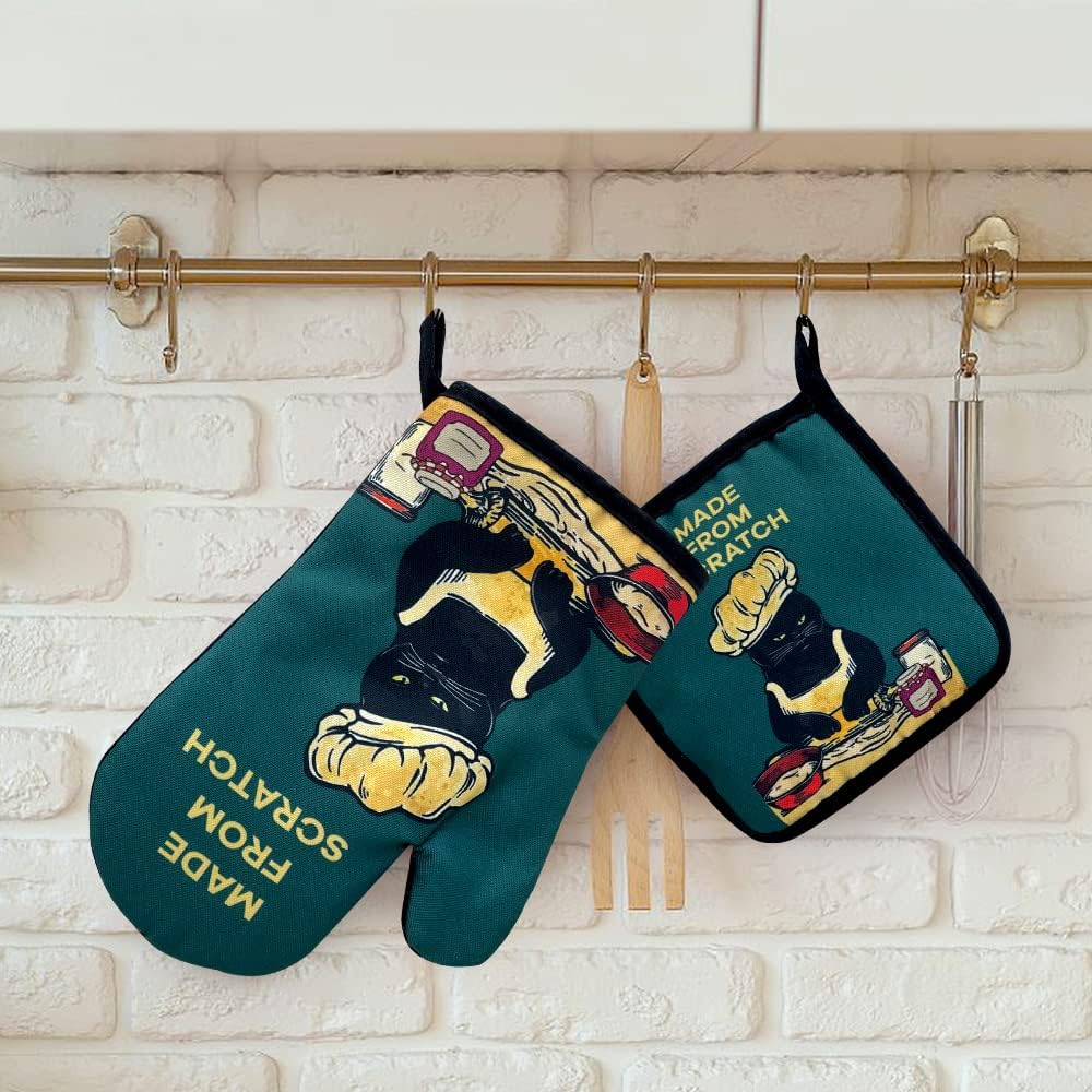 zcyhtqp, Made from Scratch, Funny Silicone Non-Slip Oven Mitts and Pot Holders Sets of 2, Cat Oven Mitts, Bake Lover Gift, Kitchen Gift for Cat Owner, Cat Mom - Image 2