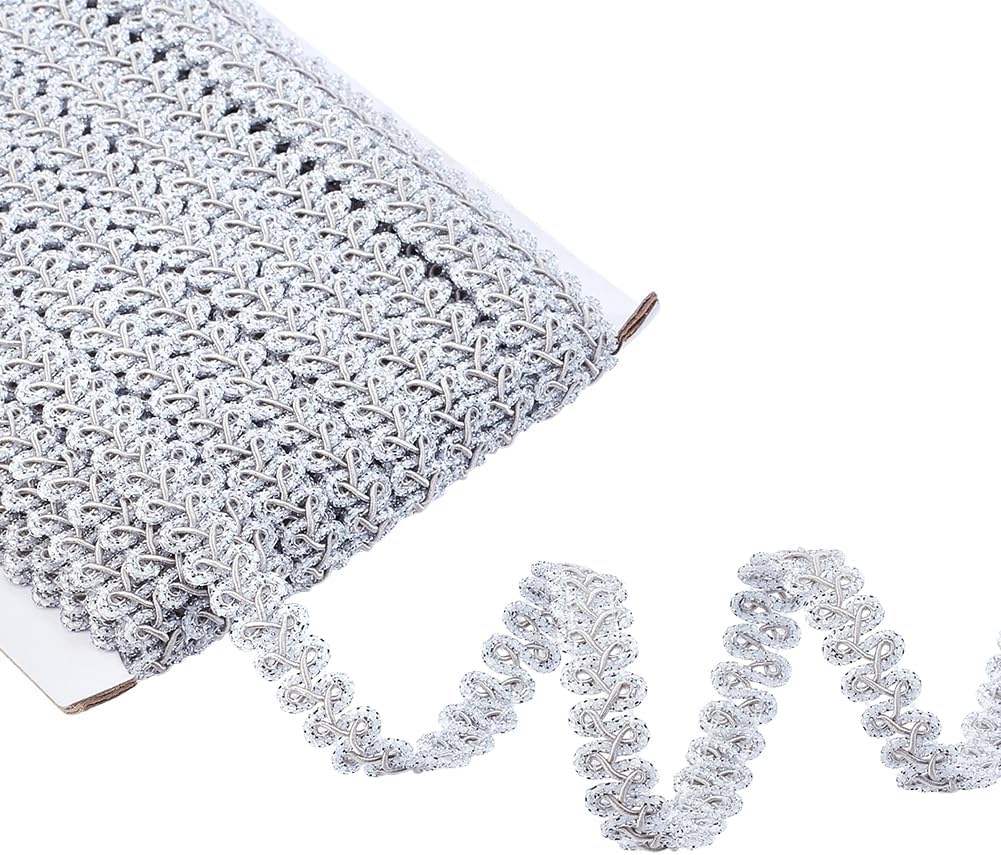 27.34 Yards Centipede Lace Ribbon Metallic Braid Trim Sewing Decorative Gimp Ribbon Embellishments Clothes Accessories for DIY Sewing Crafts Pillowcase Hat Curtain Home Decoration Silver