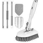 SetSail Floor Scrub Brush, 3-in-1 Tile Tub Floor Scrubber with 52-inch Adjustable Long Handle Shower Cleaner Brush and 3 Detachable Replacement Brush Heads for Cleaning Bathroom Tub Tile, White