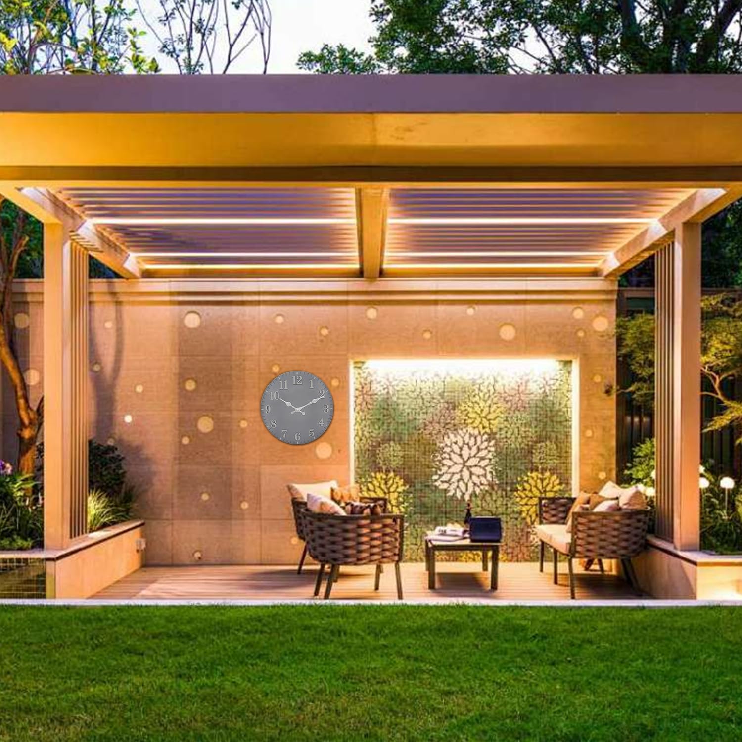 eYotto 12inch Gartenuhr Wetterfest, 30cm bemaltes Harz Outdoor wasserdichte Uhren für den Garten, stille Wanduhr Nicht tickende batteriebetriebene Außenuhr für Pool Strand Wohnzimmer dekorativ (Grau)