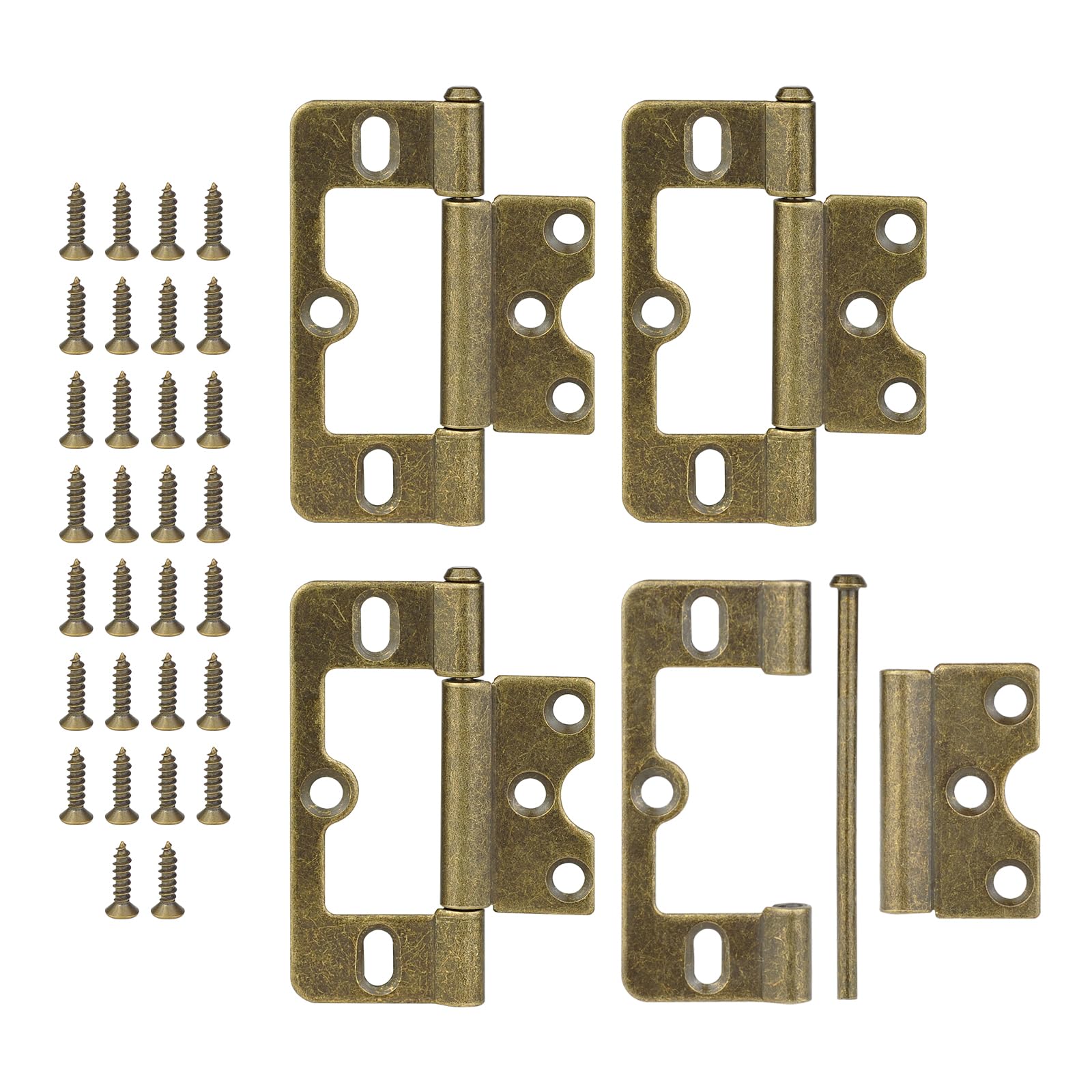 JJWNMLL Door Hinges 4pcs, Flush Hinges Bronze -76 * 34mm(3 Inch), Door Hinge Non-Mortise No Noise Bifold with Screws Door Hinge for Cabinet Window Cabinet Wardrobe