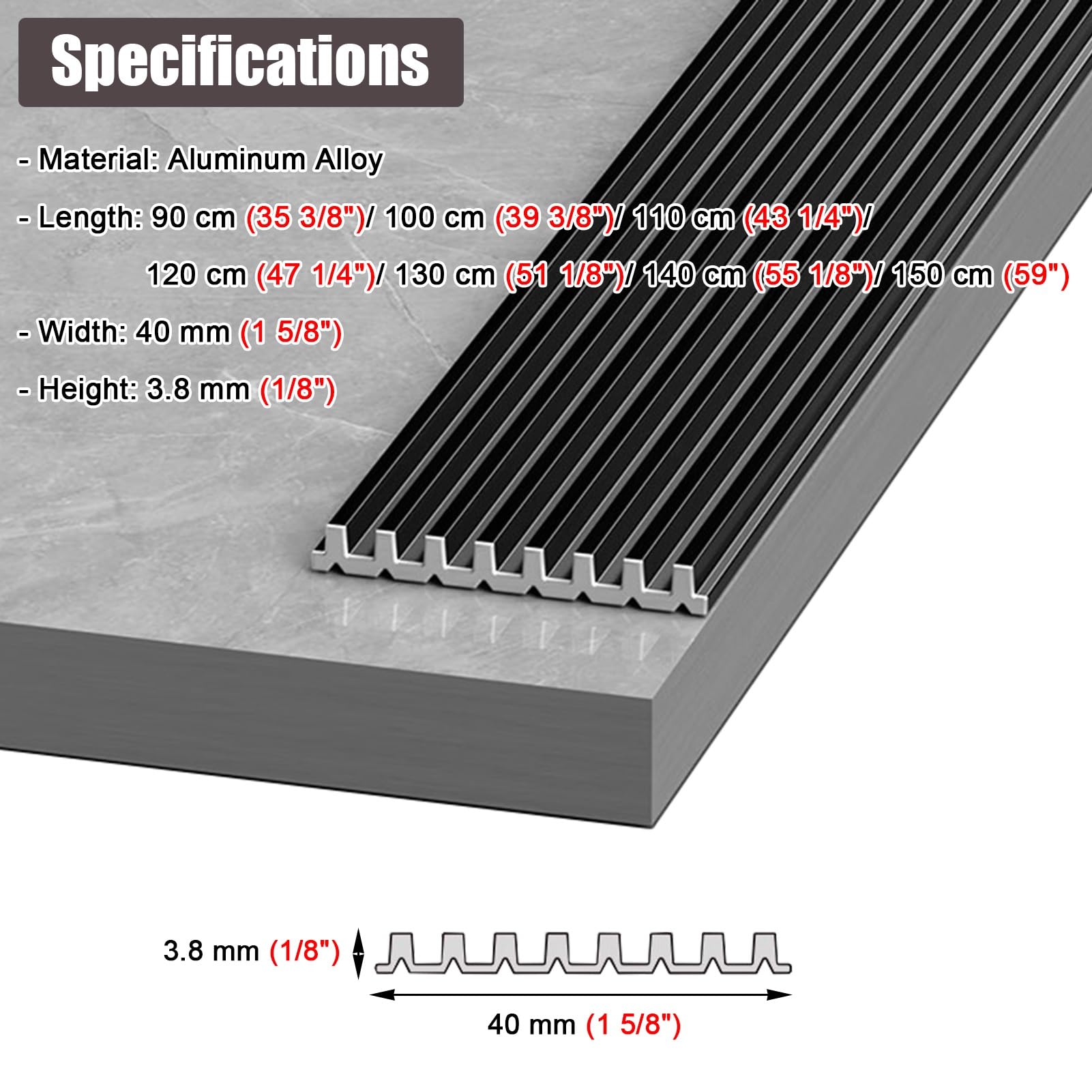 Tiras antideslizantes para peldaños exteriores de 4 cm de ancho, 10 piezas de 1,5 m de largo, color negro para rampas y porche