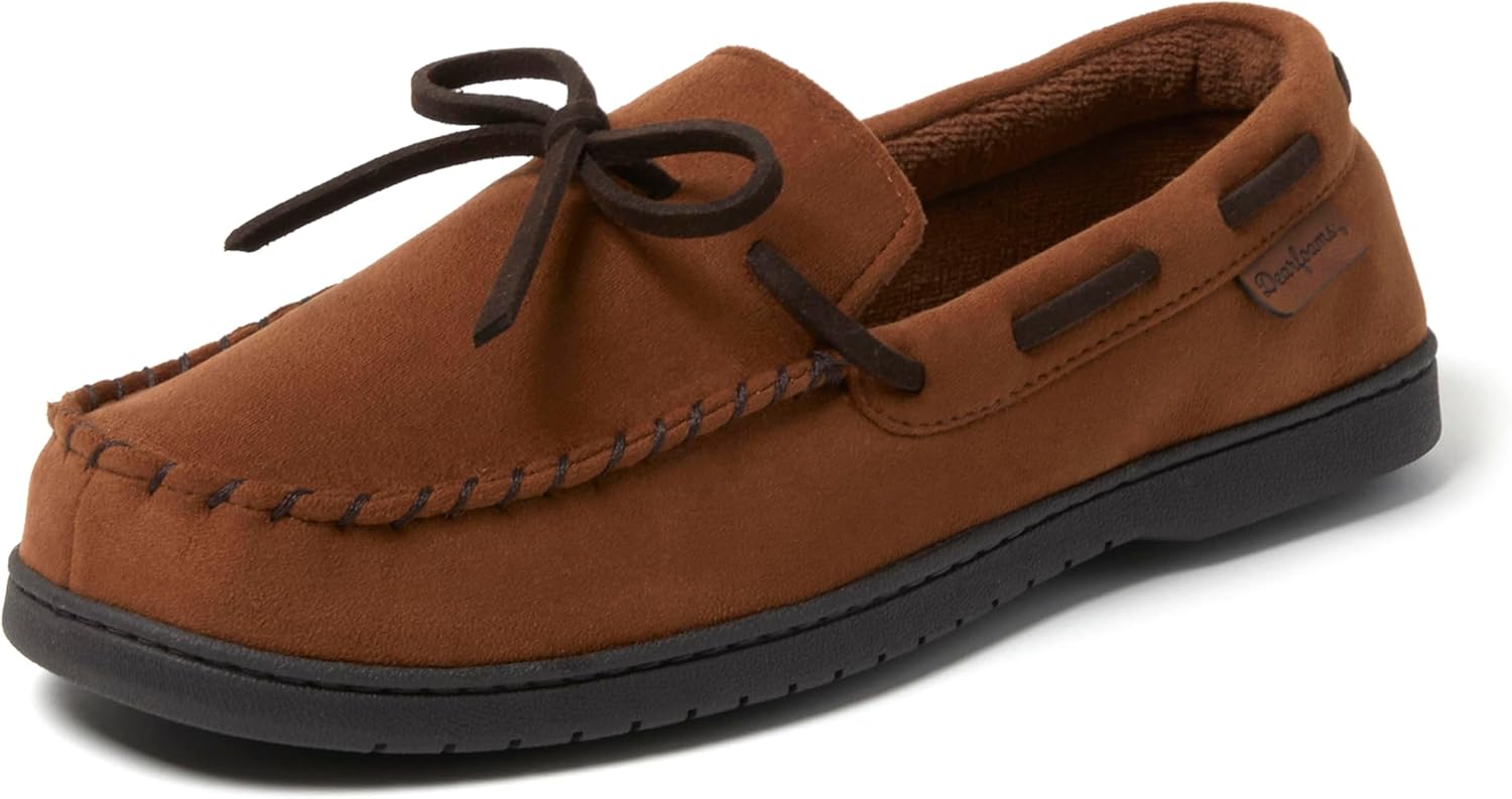 Dearfoams Men's Microsuede Moccasin with Tie Slipper