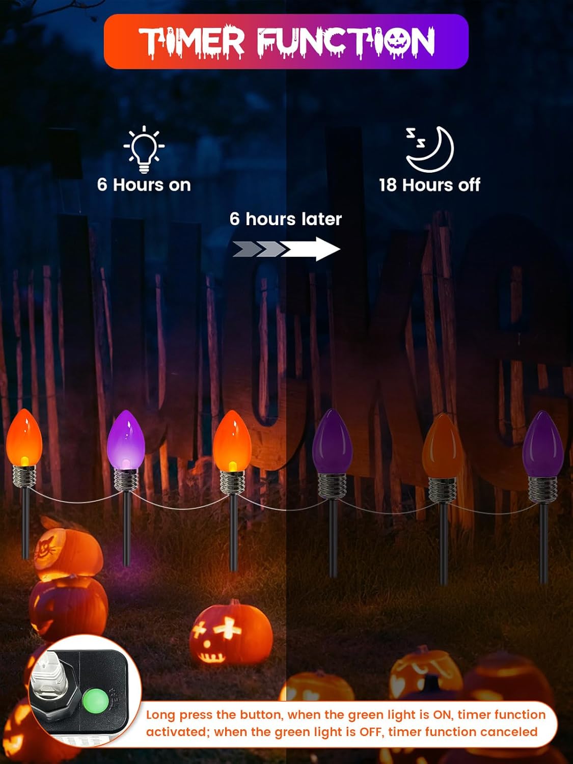 C9 ハロウィンライト 屋外 ジャンボ電球 屋外 ハロウィンデコレーション プラグイン タイマー付き 防水 通路ライト 屋外 屋内