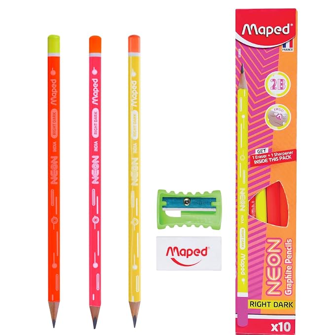 Maped Pencils Study Peps Neon Pencil with Eraser | Set of 10 Pencil | Pencil Case | Pencil Set