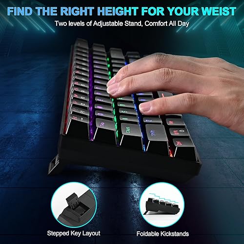 Miniatura 5 de RaceGT Teclado mecánico con cable para juegos, mini teclado ultracompacto de 67 teclas, teclados USB con cable, retroiluminación LED RGB multicolor