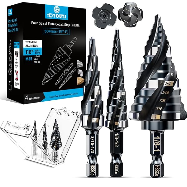 Hss Titanium Step Drill Bit,Four Spiral Flute Cobalt Step Drill Bit