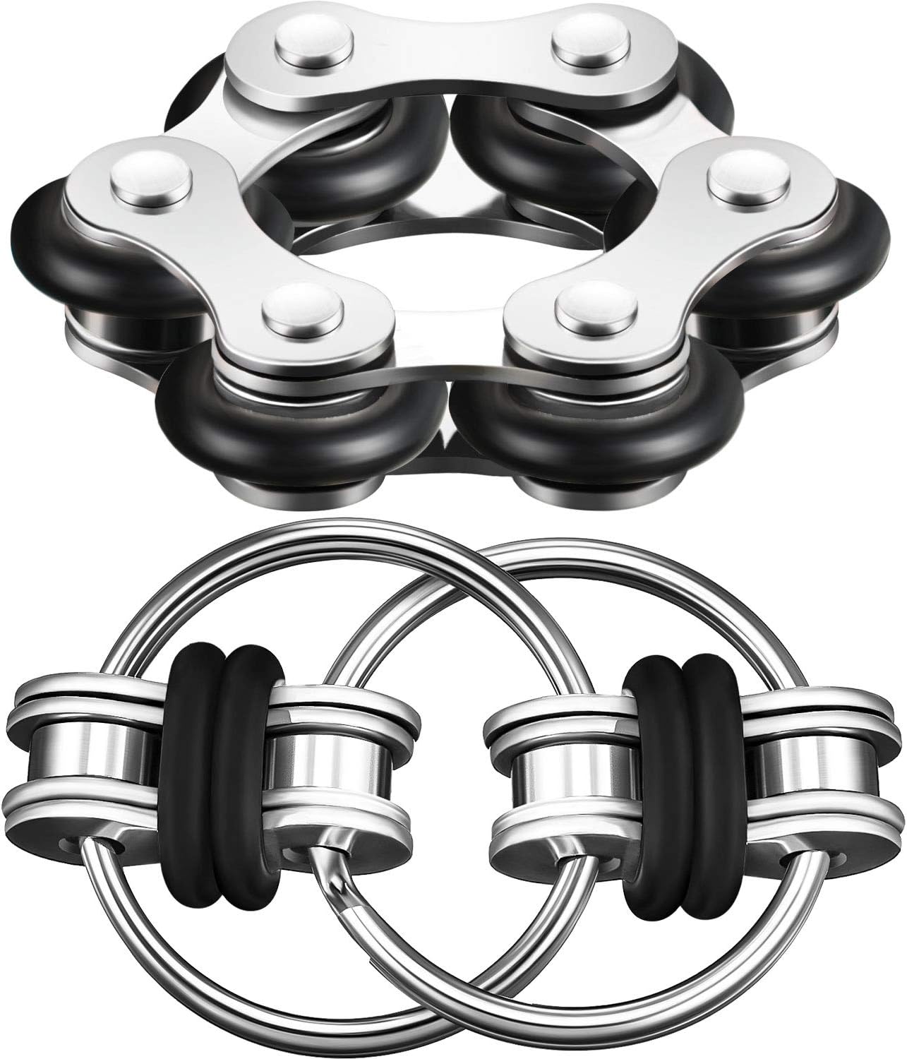 Gejoy Fidget Toy Set Include Six Roller Chain Fidget and Key Flippy Chain Stress Reducers for Autism Stress and Anxiety Relief (Black)