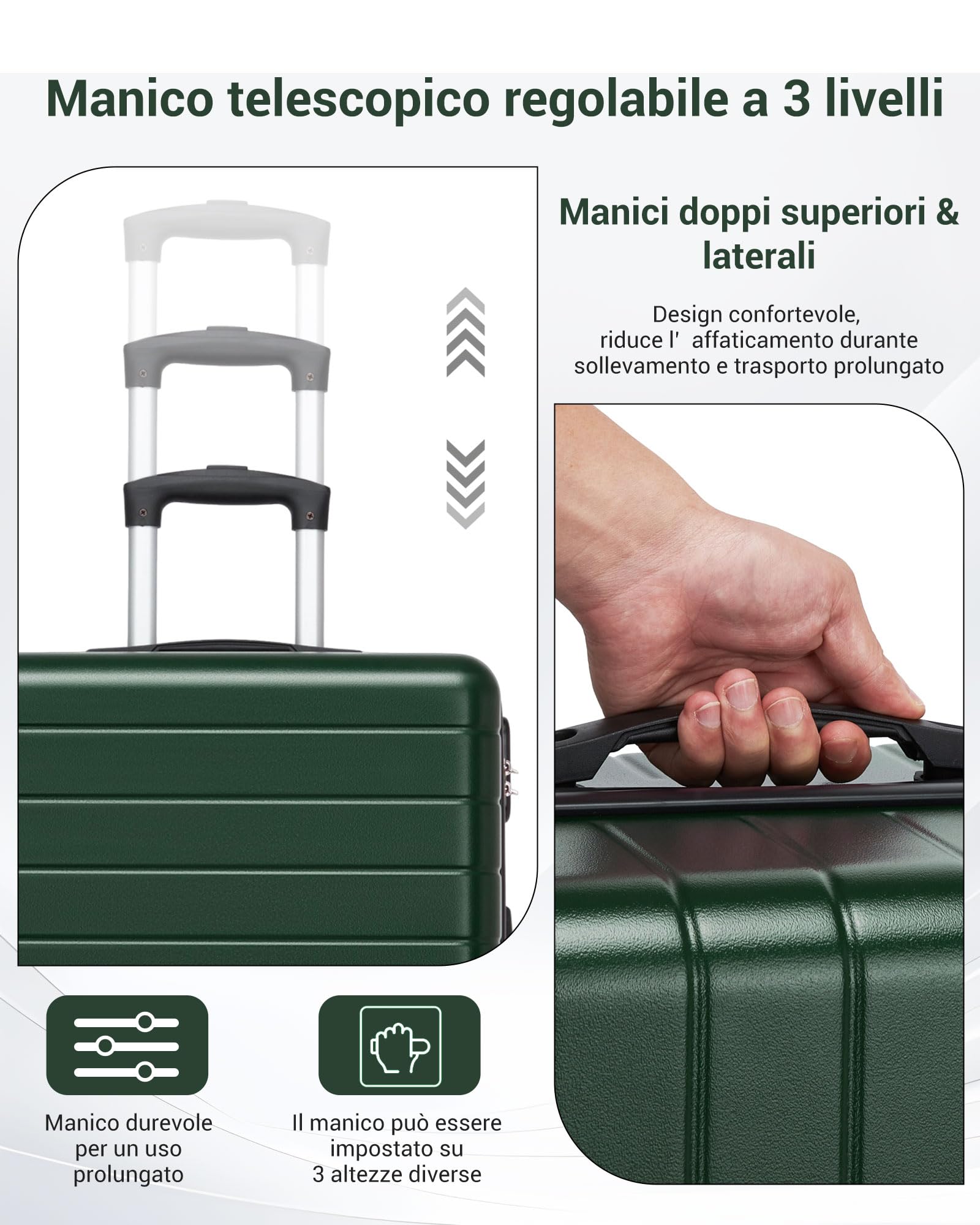 Bagaglio da Stiva Media, Valigia da Viaggio Trolley Rigida Ryanair Cabina con 4 Spinner Ruote con Lucchetto in ABS+PC