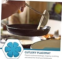 Vista 3 de Hemoton Protector de olla y sartén, juego de 12 almohadillas redondas de tela no tejida azul