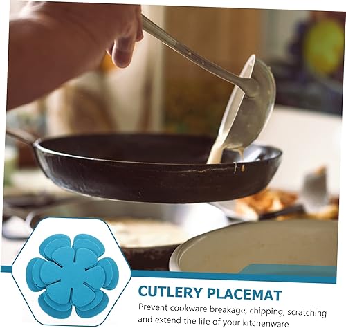 Miniatura 3 de Hemoton Protector de olla y sartén, juego de 12 almohadillas redondas de tela no tejida azul