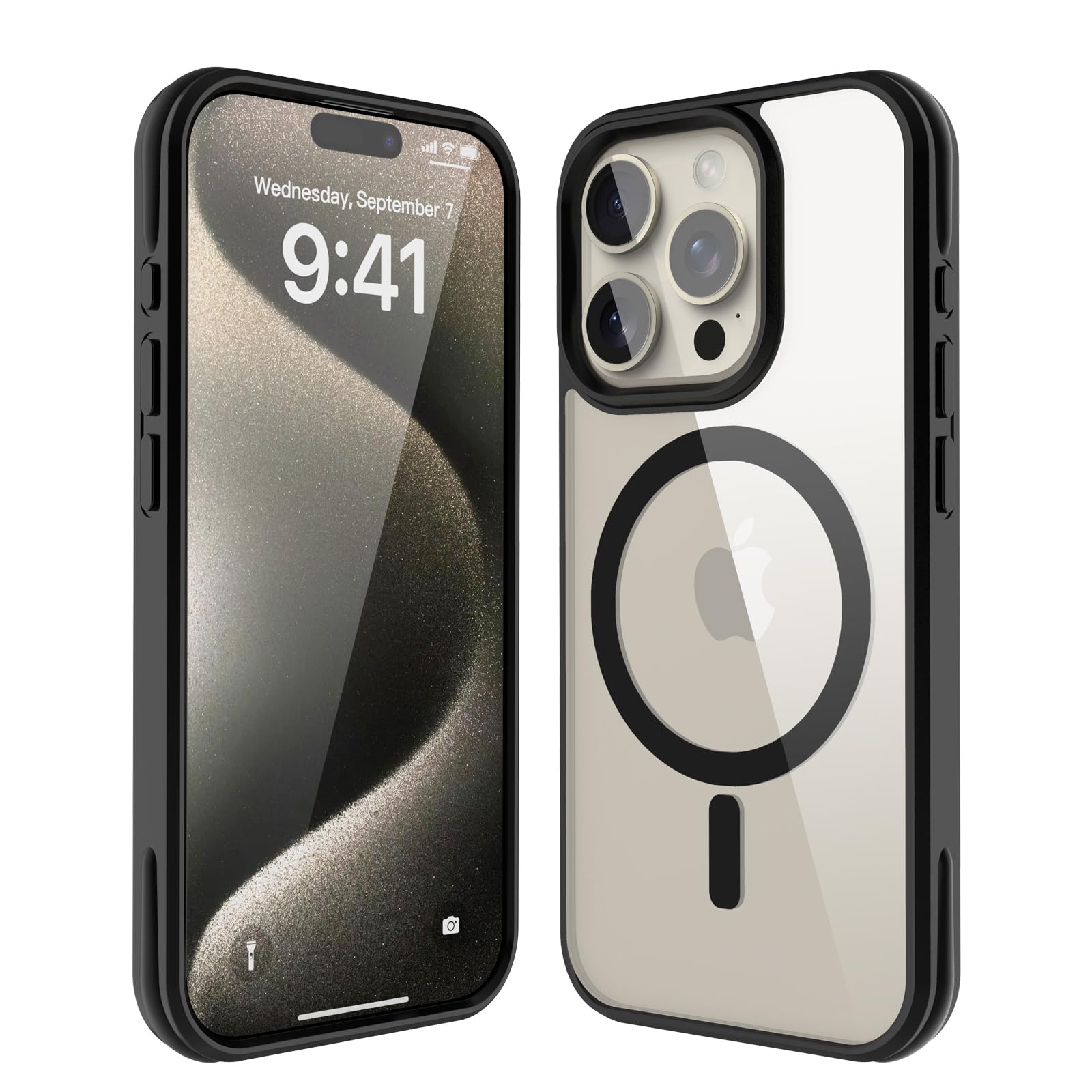 Asukin for iPhone 15 Pro Max Case, Strong Magnet-Compatible with MagSafe, Shockproof Military-Grade Protection, Slim Mag Safe Thin Phone Cover Promax 6.7 in for Apple 15pro Max (Clear Black)