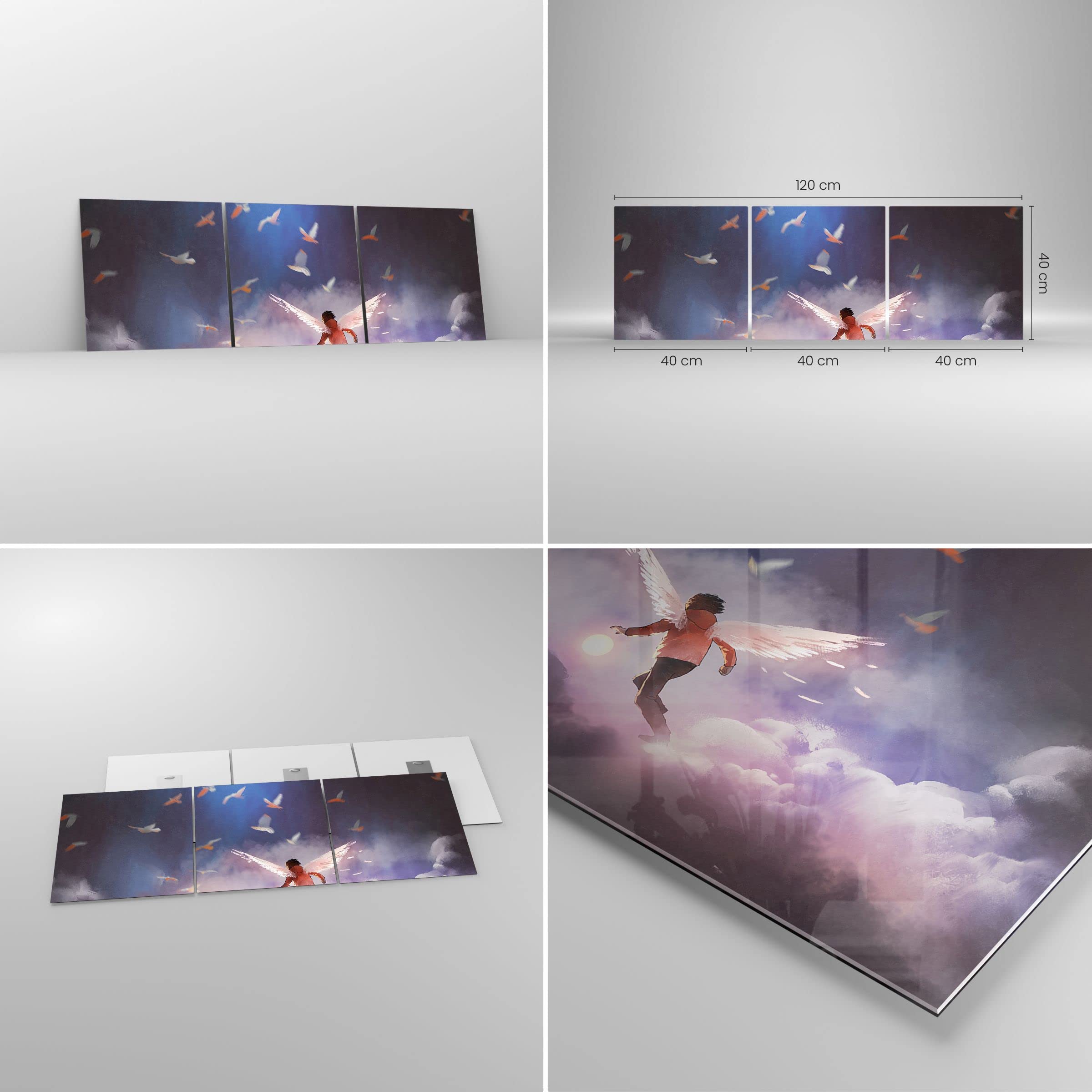 ARTTOR Cuadro Decorativo 120x40cm Moderno Tríptico Infantil Fantasy - 4102 | Imaginación Cuento de hadas Historia Cuadro sobre Vidrio Arte mural Dormitorio Cuadros de Pared Impresión en Cristal ARTTOR