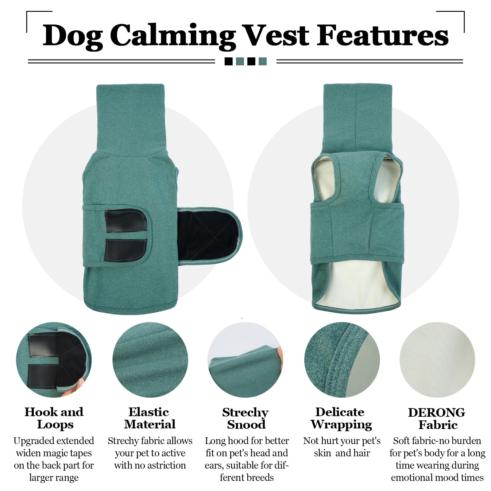 ROZKITCH Chaleco calmante para perros con capucha, cubierta suave para orejas de perro, chaqueta cálida para la ansiedad del perro con envoltura para las orejas, para fuegos artificiales, viajes,