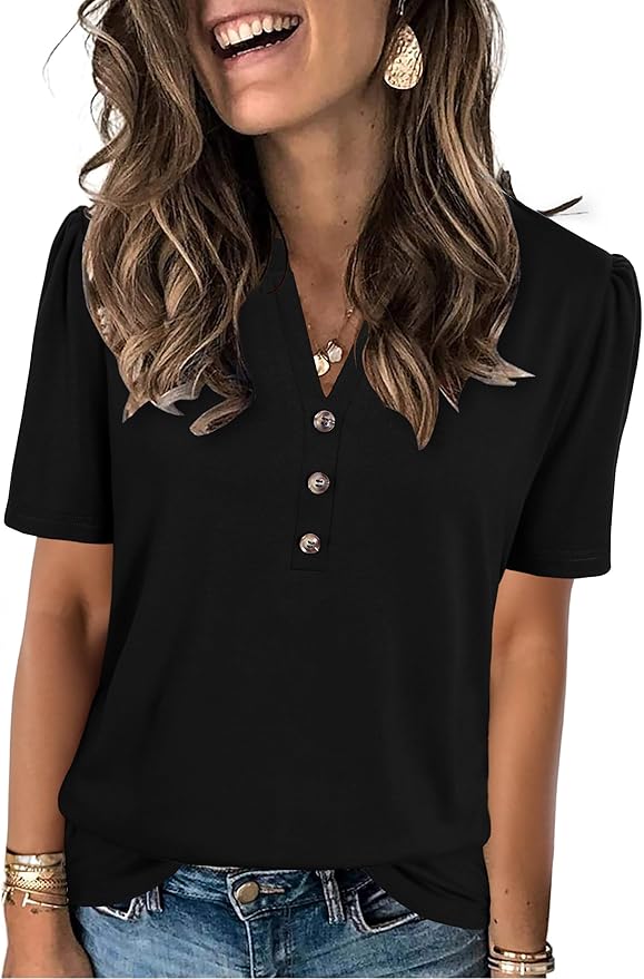 XMTOPYE Womens Tops Summer 2025 Short Sleeve Casual Shirts Fashion Loose Fit Clothes