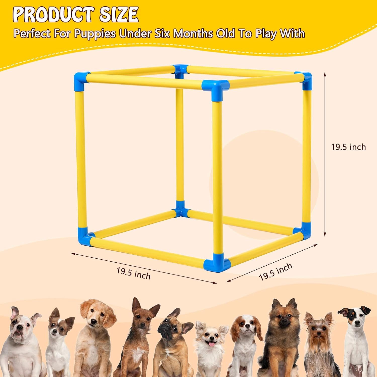 Puppy Play Gym with 8 Hanging Toys, Small Dogs Indoor Jungle Playground, PVC Frame with Suction Cups Interactive Enrichment Activity Center