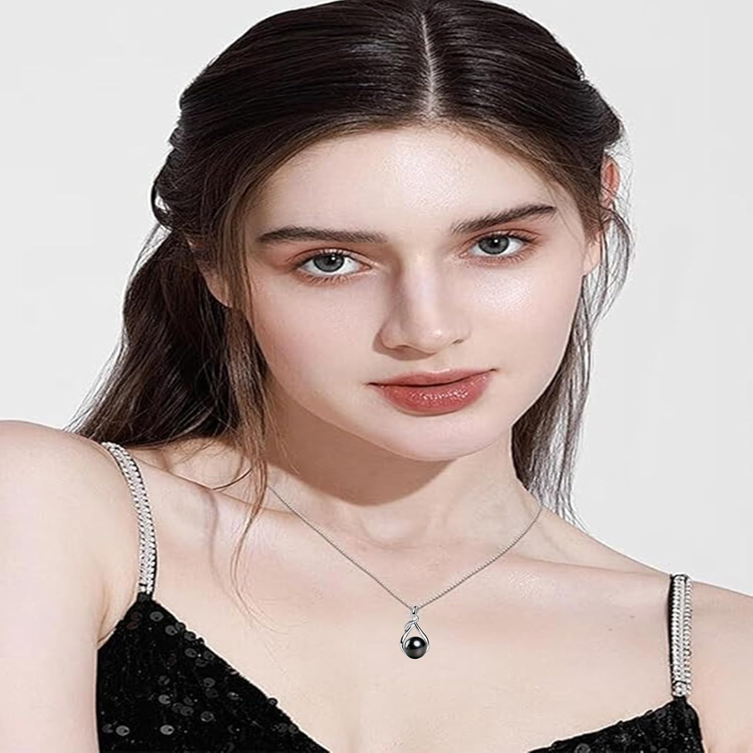 5A Grade Tahitian Black Pearl Pendant Necklace - Noble Elegant Gift for Wife, Mom, Girlfriend, Friend, Wedding, Birthday, Anniversary, S925 Sterling Silver Rhodium Plated Fine Jewelry, Valentine's Day, Christmas Day for Mother's Day Women Everyday Gift - Image 4