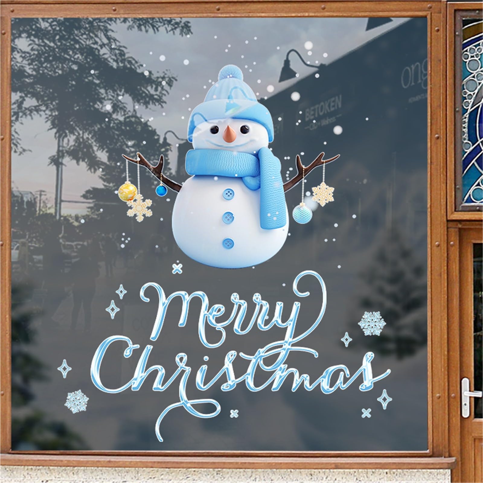 weihnachtsdeko fenster Weihnachtsdekorationen, Weihnachtsfensteraufkleber, Dekorationsaufkleber, Fensteraufkleber for den Innenbereich, Dekor for Zuhause und Büro, Blau selbstklebend(Groß)