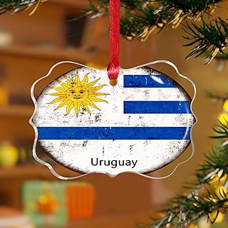 Uruguay Xmas Ornament Global World Flag Travel Trip Round Christmas Tree Ornament Keepsake Latin America Hispanic Country European Asia Africa Flags Acrylic Bauble for Xmas Party Decorations