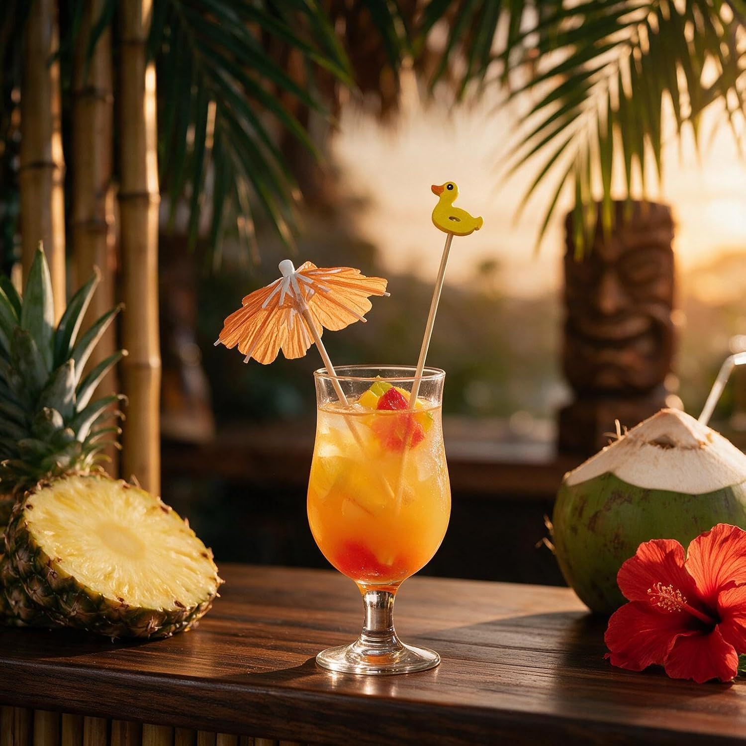 100 PCS 4.7 Inch Hawaiian Cocktail Picks & 75 PCS 4 Inch Cocktail Umbrellas, Tropical Drink Picks and Umbrella Picks for Cocktails, Cheese Boards, Hawaiian Luau Party, Pool Party, Beach Party