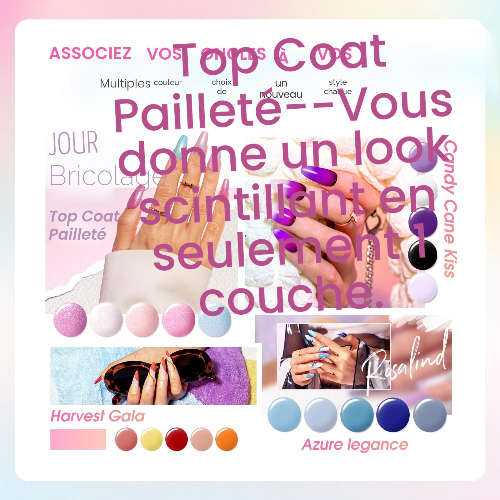 ROSALIND Kit Vernis Semi Permanent Complet, 44+4 PCS Vernis Gel UV Semi Permanent Avec 48W UV/LED Lampe , Kit Ongle Gel UV Complet Cadeau Rose Vert Rouge Bleu Violet Gris Kit Manucure