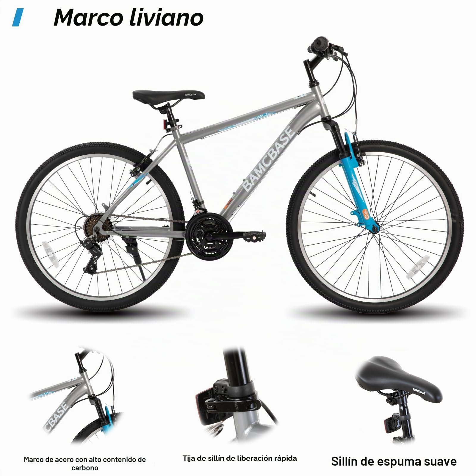 HILAND BAMCBASE Bicicleta de montaña de 26/27,5/29 Pulgadas, Cuadro de Acero de Alta Resistencia, 18/21 Velocidades, Frenos V-Brake, MTB Bicicleta para Hombres y Mujeres
