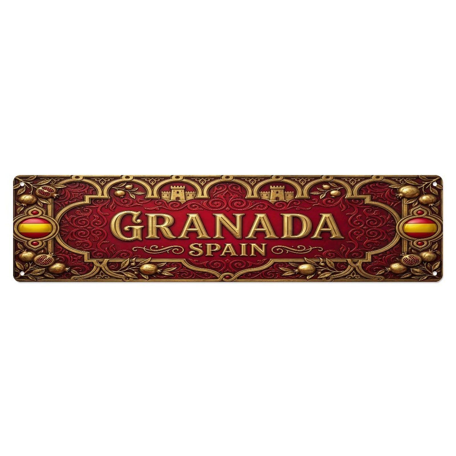Vintage Granada Spain Flag Pattern Metal Tin Sign