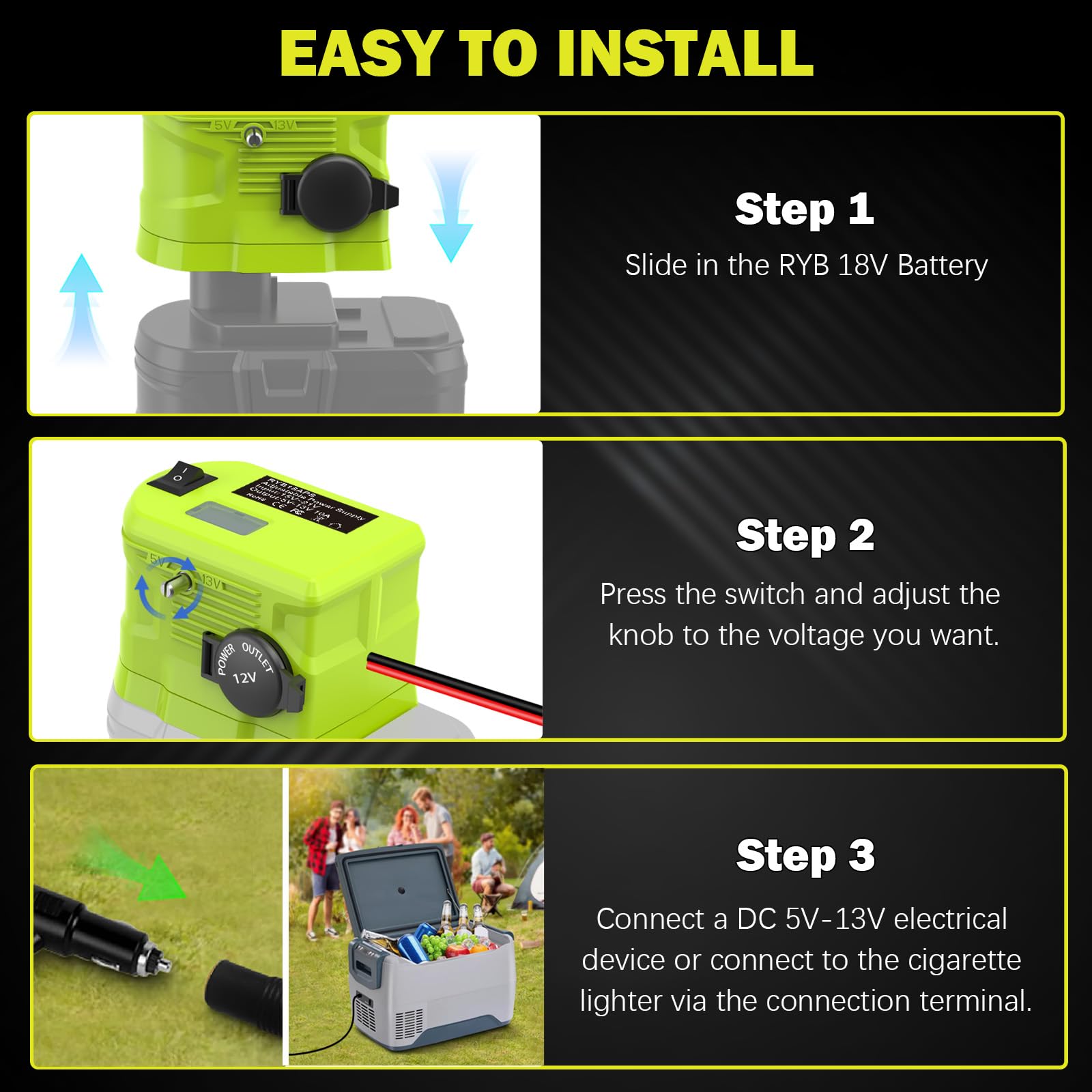 Amazon.com: for Ryobi 18V to 12V Step Down Power Wheel DIY Battery Adapter,  with Cigarette Lighter Connector for Car, Suitable for Most 12V in-Vehicle  Devices : Tools & Home Improvement