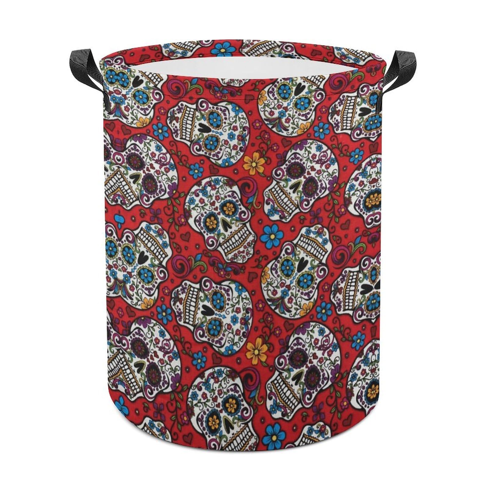MHYRAC Laundry Hamper, Mexican Sugar Skulls Laundry Basket, Washing Basket with Handle