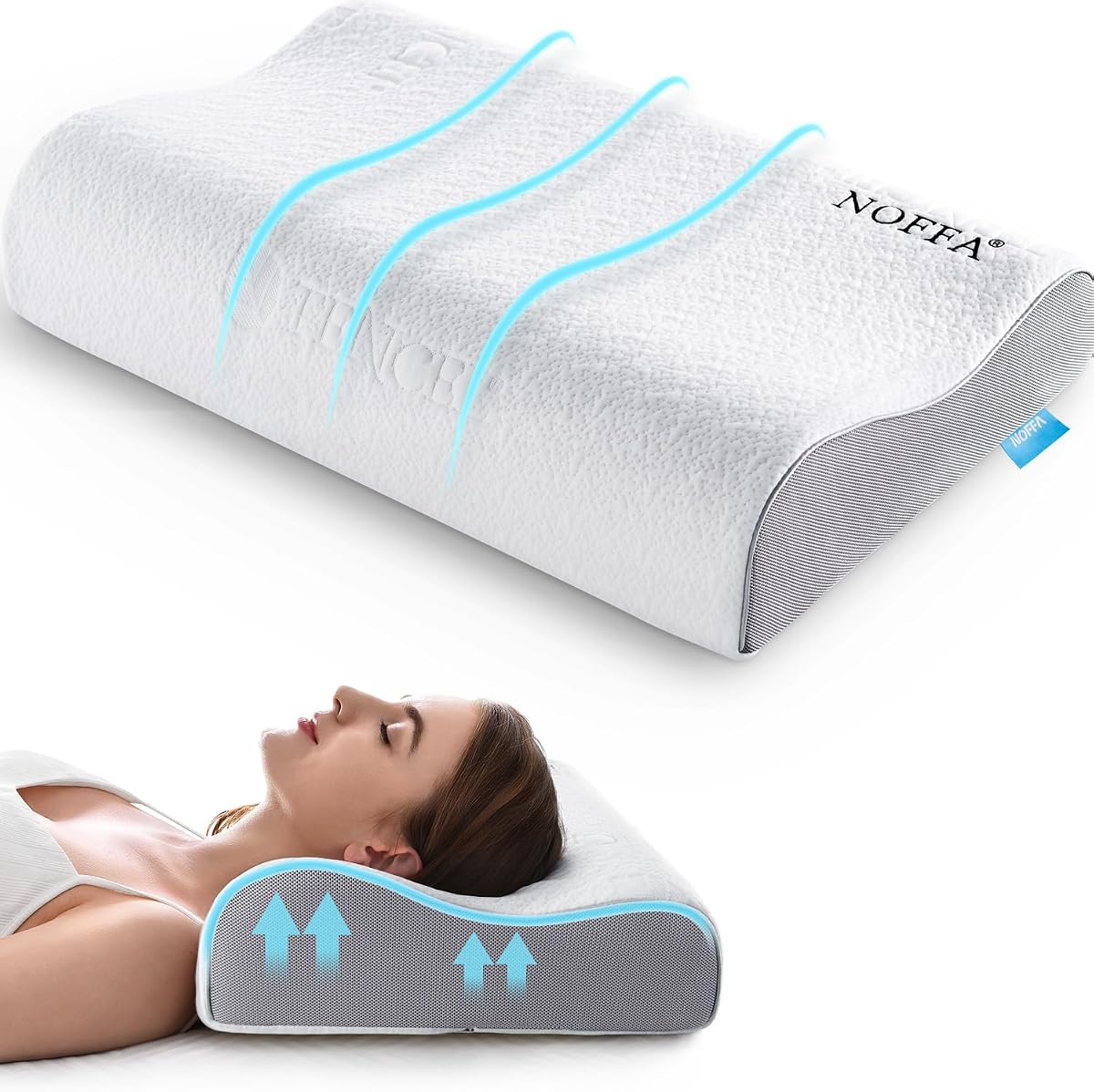 Almohada cervical para el cuello, almohada de espuma viscoelástica de contorno para soporte del cuello | Soporte para cuello y hombros, funda de almohada lavable, almohada de contorno para dolor de cuello, mediana