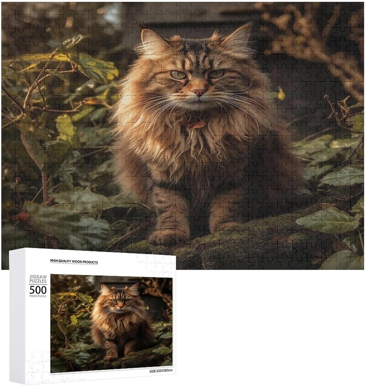 Wooden Puzzle for Adults, Suitable for Home Use, Cat Sitting in Bush Printed, Perfect Match