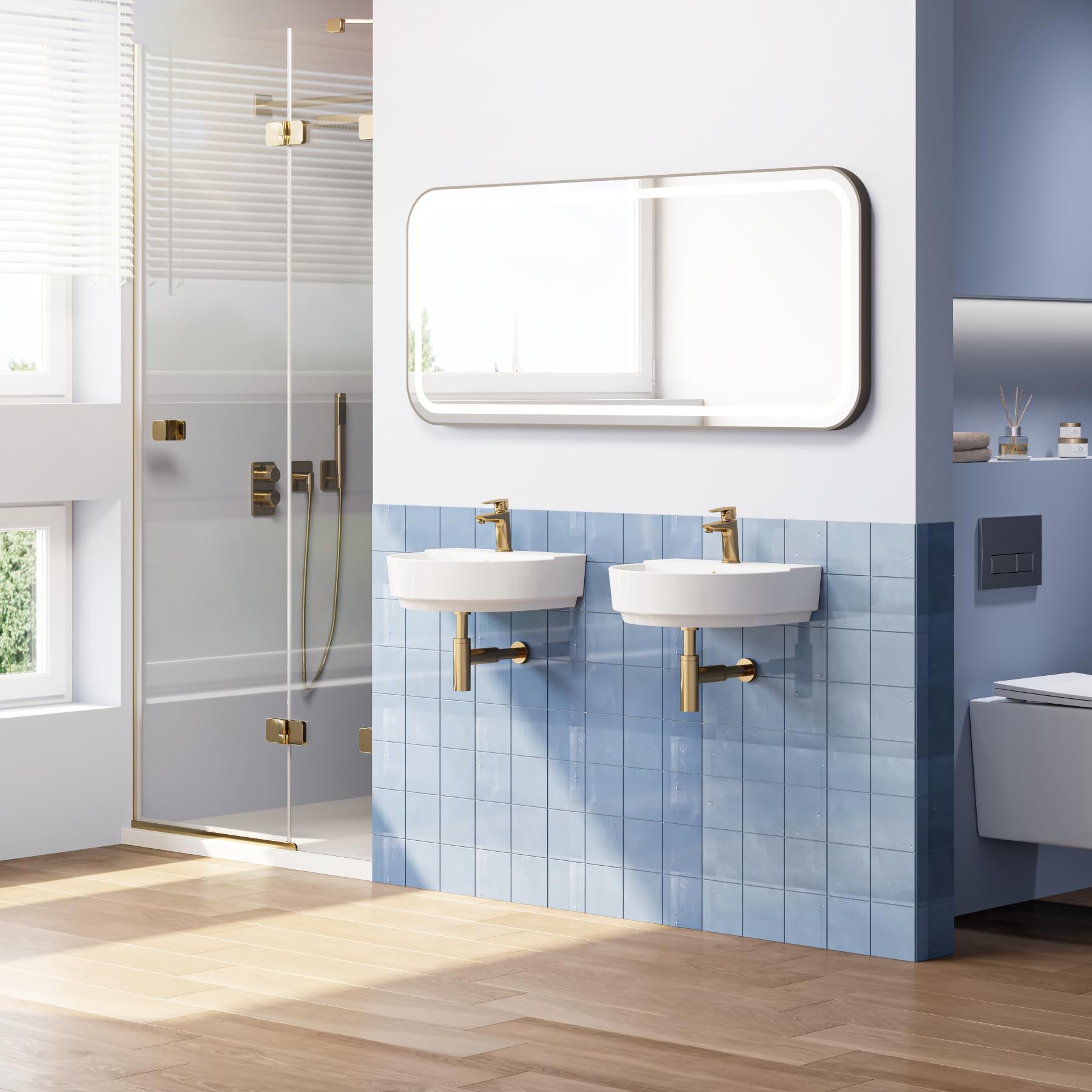 HOROW Lavabo ovale in ceramica bianca - piccolo 50 cm per bagno degli ospiti e piccolo bagno | installazione versatile - appeso a parete o piano di lavoro | con ripiano e foro per rubinetto